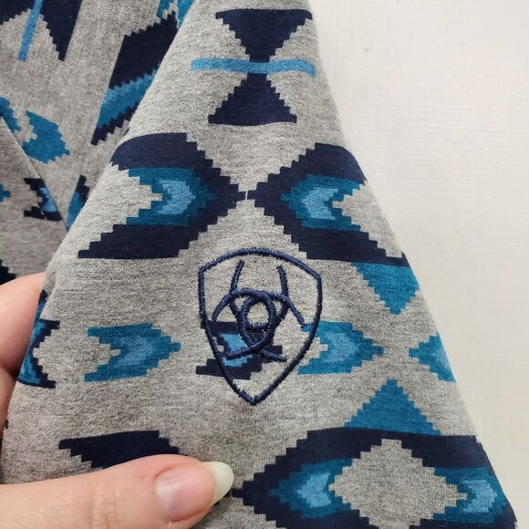 Ariat R.E.A.L Women's Gray Blue Southwestern Navajo Soft 1/4 Button Pullover M - Picture 3 of 7